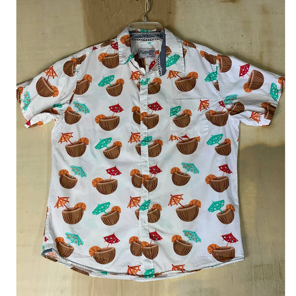 Huntington BC Shirt‎ Men's Large Coconut Shirt Hawaiian Aloha Camp - Picture 1 of 7